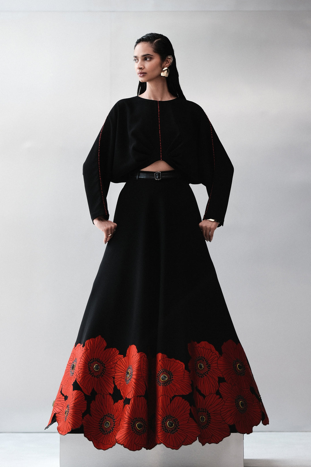 POPPY BORDER STATEMENT SKIRT WITH BLOUSE