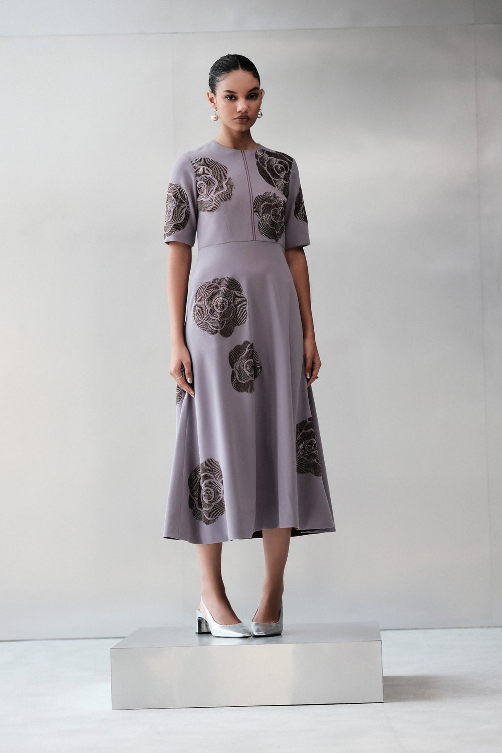 GEOMETRIC ROSES MIDI DRESS