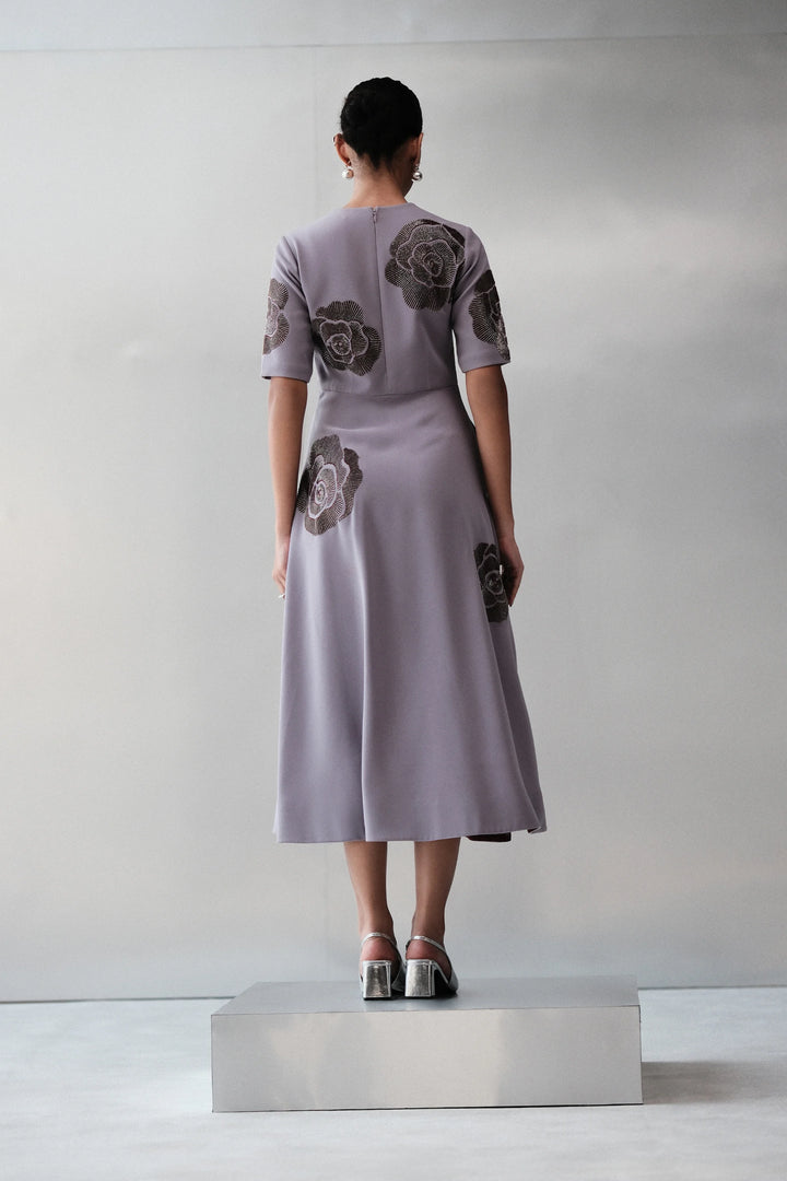 GEOMETRIC ROSES MIDI DRESS