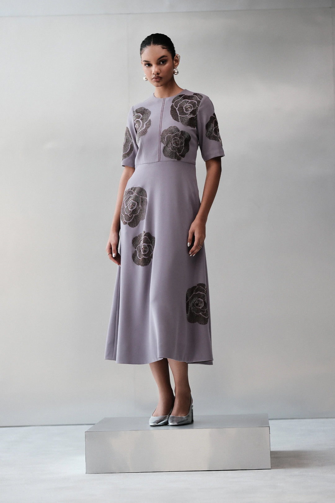 GEOMETRIC ROSES MIDI DRESS