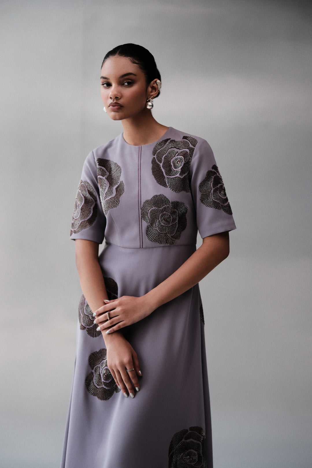 GEOMETRIC ROSES MIDI DRESS