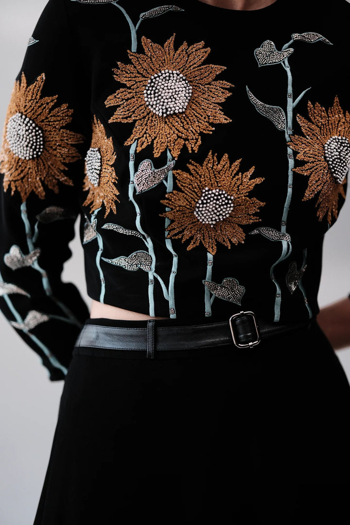 SUNFLOWER BLOUSE WITH STATEMENT SKIRT
