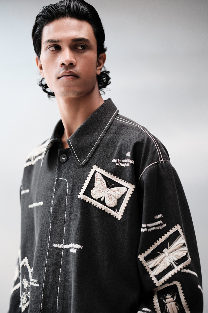 BUG STAMP OVERSIZED JACKET WITH BAGGY PANTS