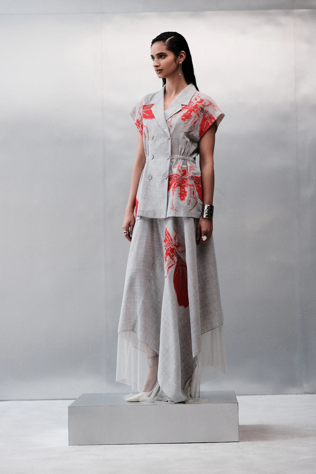 WASP WRAP ROBE JACKET WITH ASYMMETRIC SKIRT