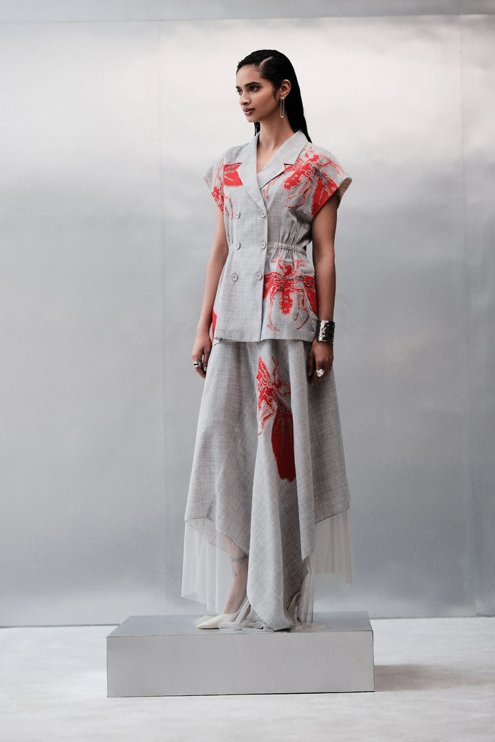 WASP WRAP ROBE JACKET WITH ASYMMETRIC SKIRT