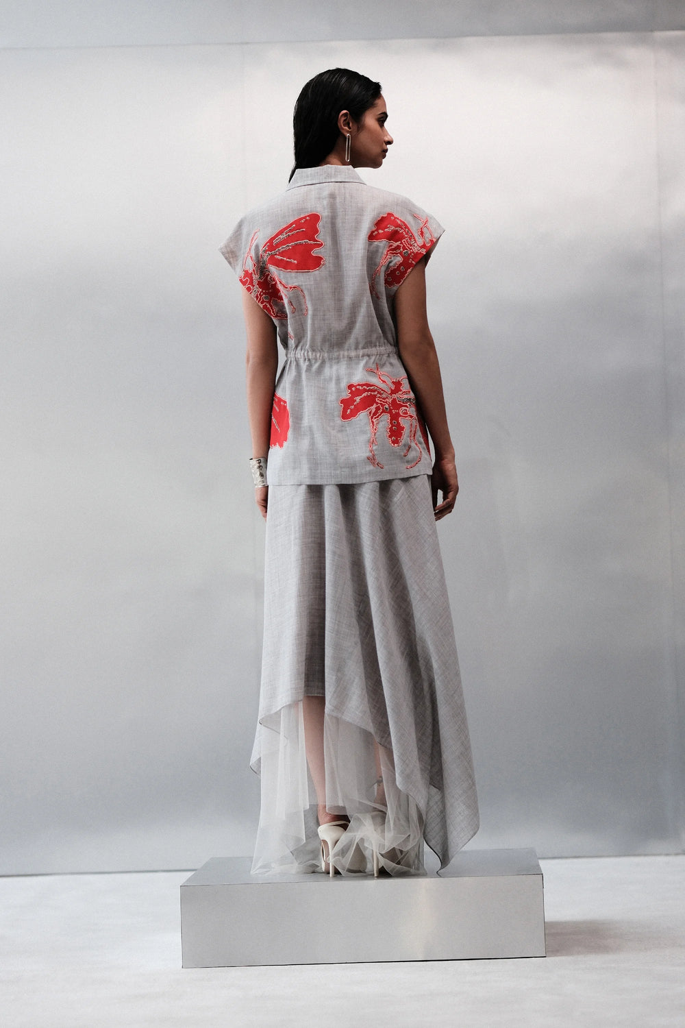 WASP WRAP ROBE JACKET WITH ASYMMETRIC SKIRT