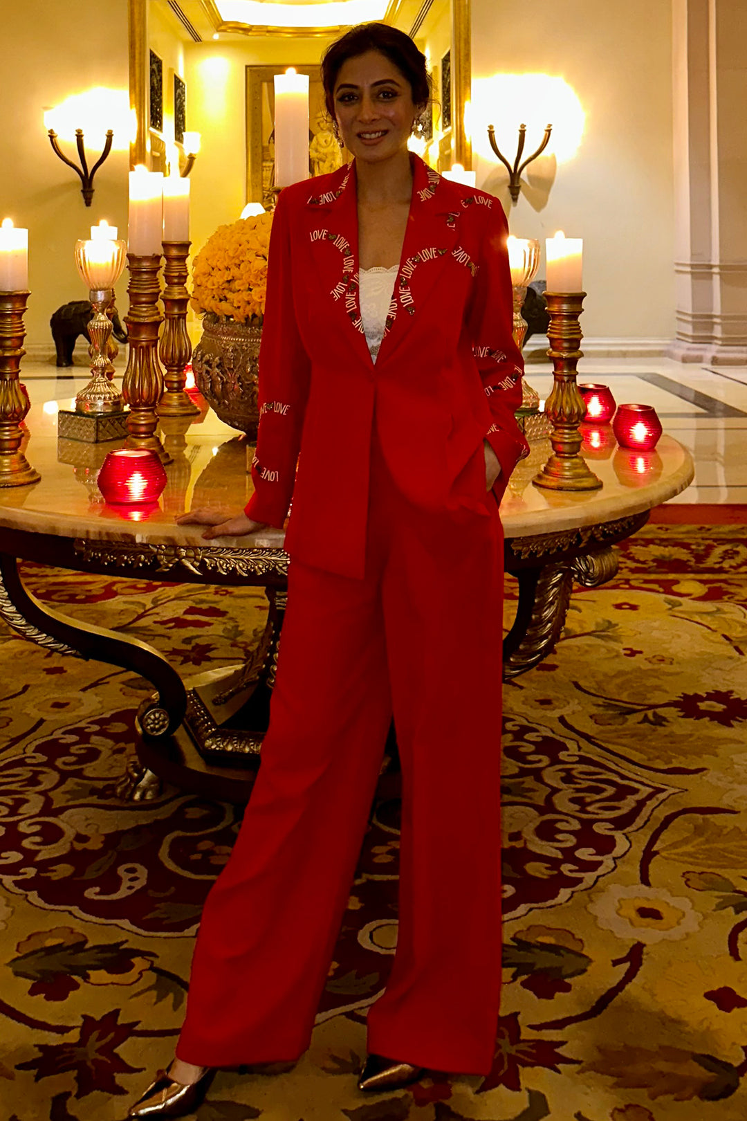 Sukhmani Sadana in Love Circle Nipped Waist Coat And Straight Pant