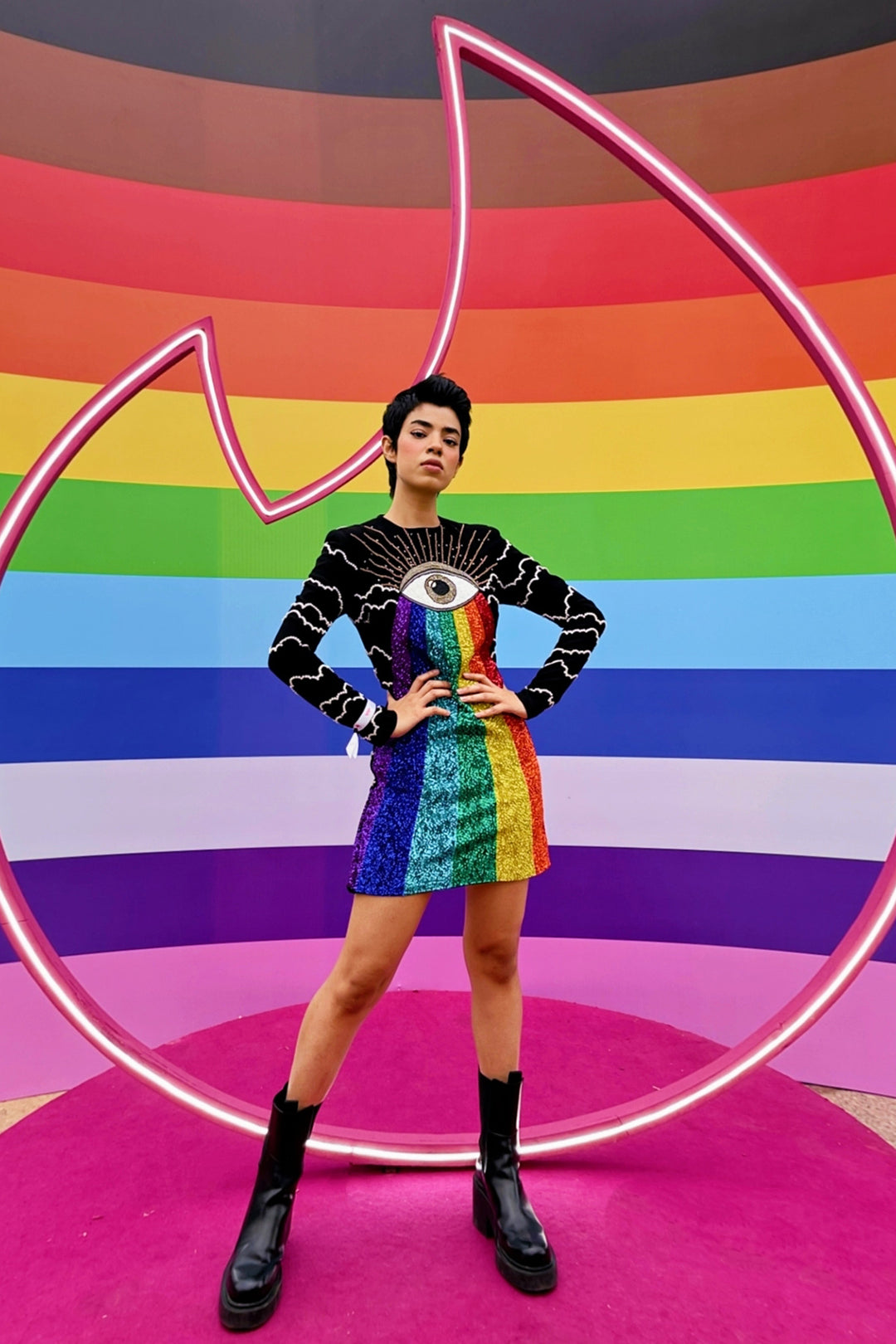 Shafaque Eqbal In Clouds And Eye Rainbow Mini Dress
