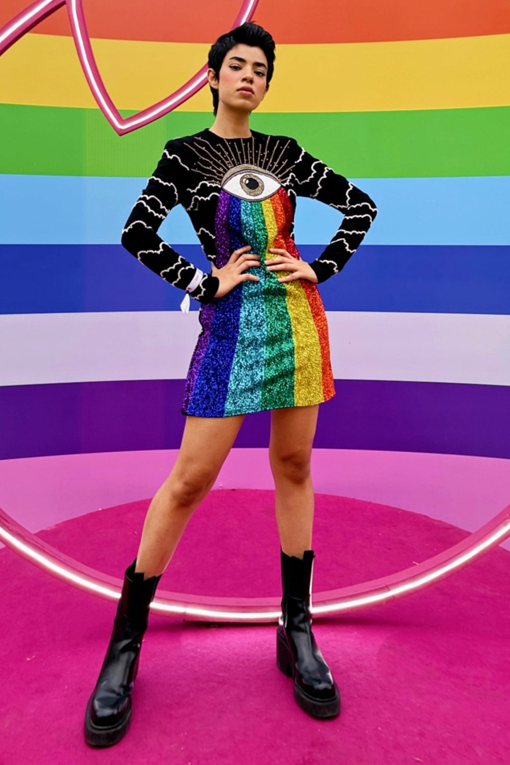 Shafaque Eqbal In Clouds And Eye Rainbow Mini Dress