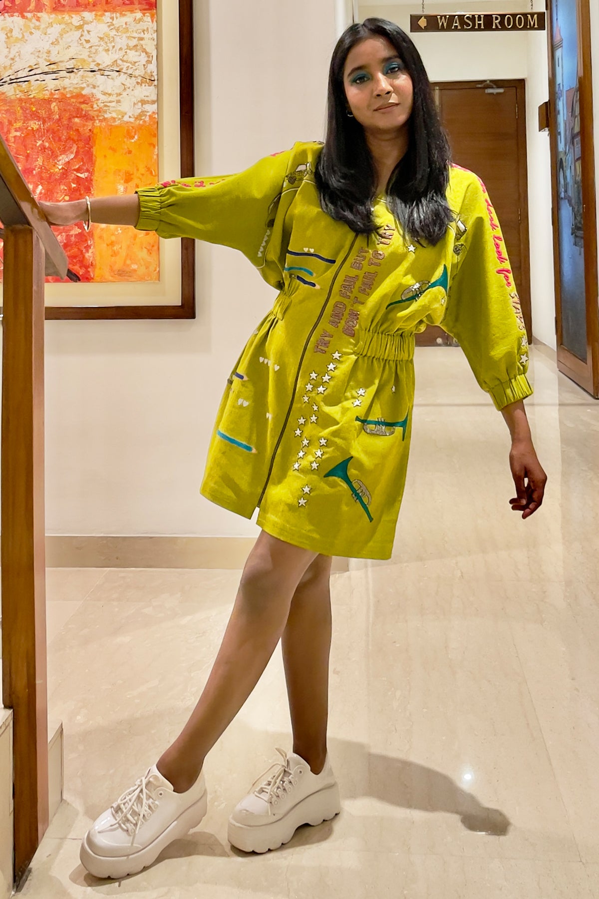 Shilpa Rao in Over the Rainbow Jacket Dress