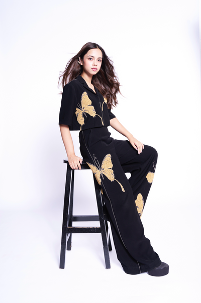 Nitashi Goel in FADING BUTTERFLY CROPPED SHIRT WITH FLARED PANTS