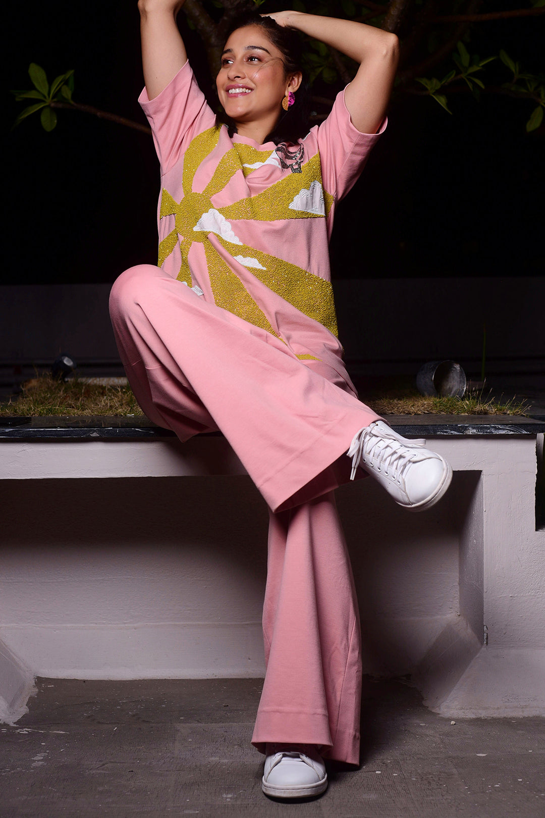 Regina Cassandra In Air Balloon &amp; Sun Rays Boxy T-Shirt With Flared Pants