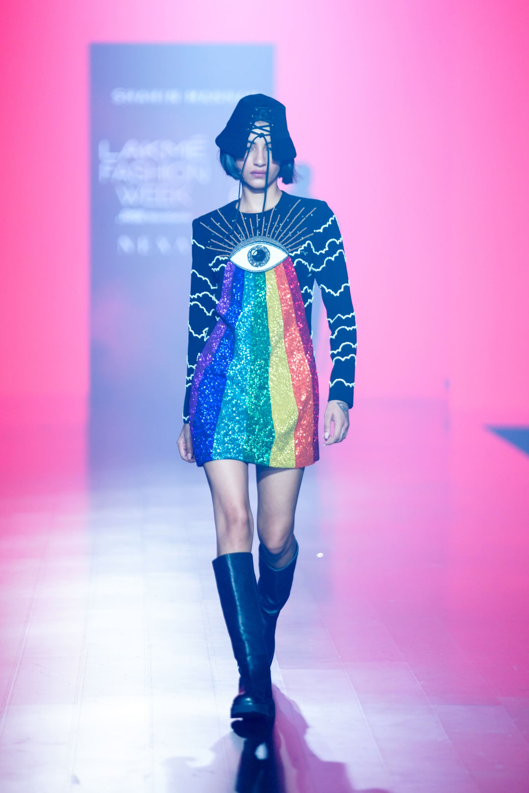 Shafaque Eqbal In Clouds And Eye Rainbow Mini Dress