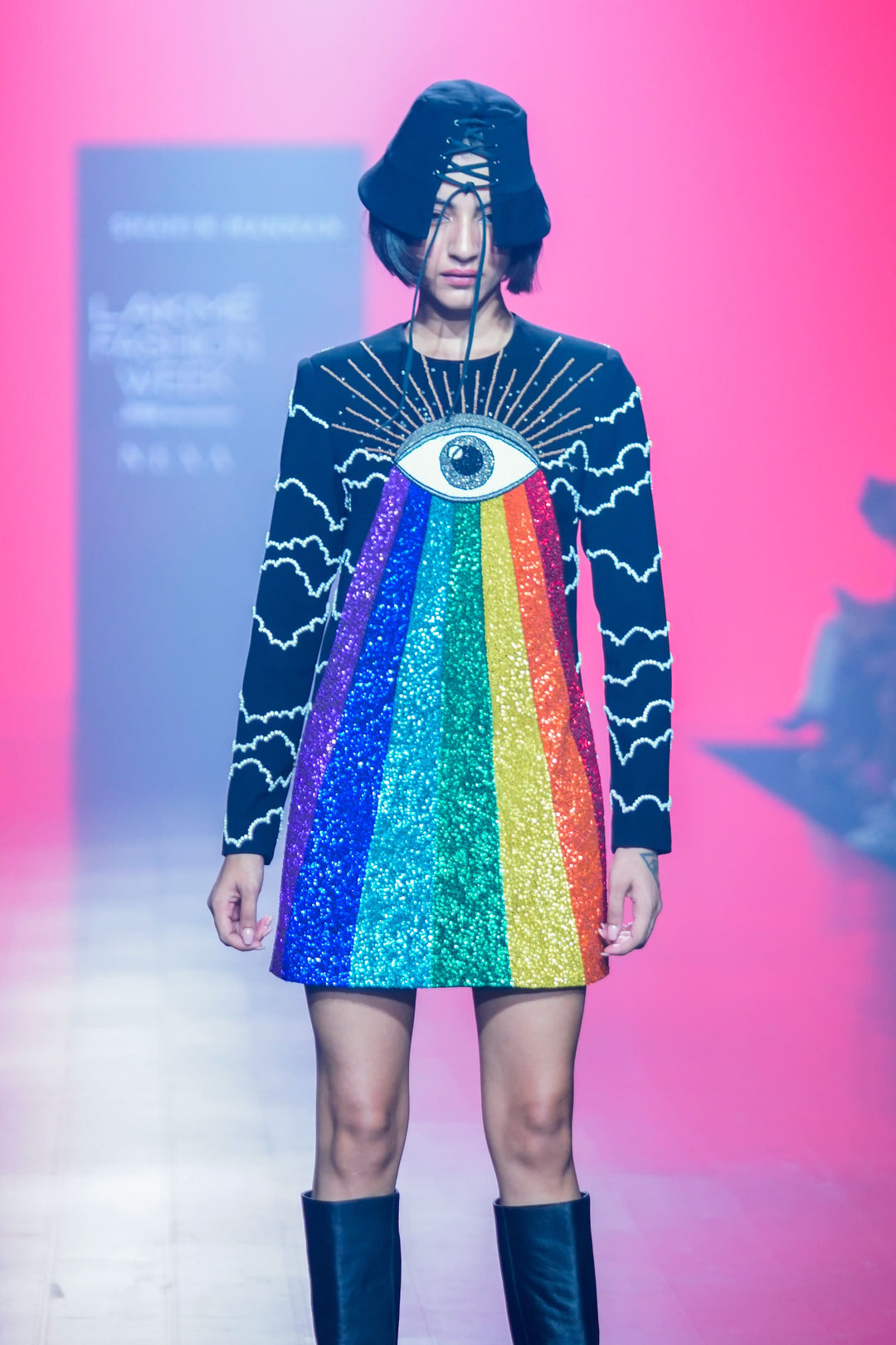 Shafaque Eqbal In Clouds And Eye Rainbow Mini Dress