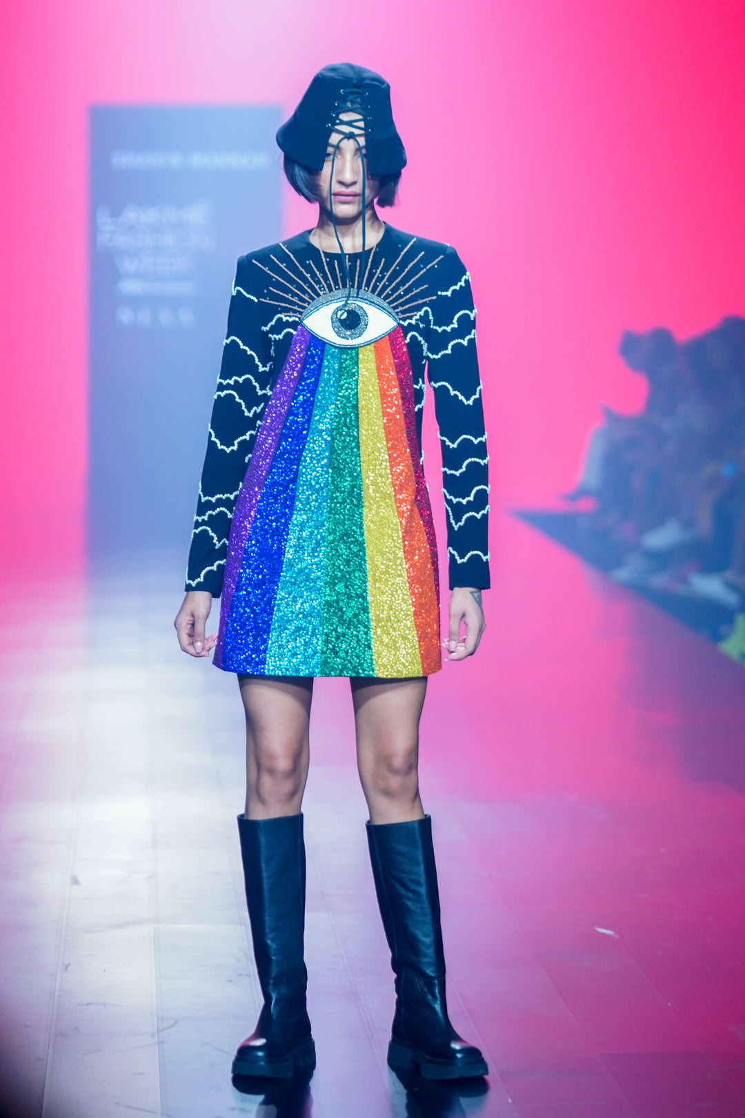 Shafaque Eqbal In Clouds And Eye Rainbow Mini Dress