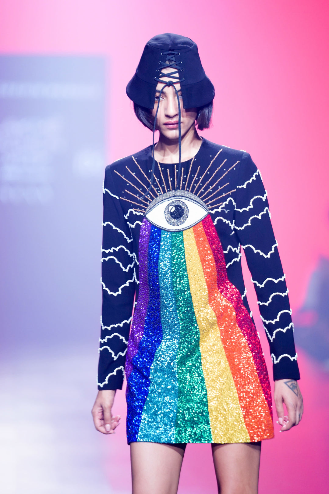 Shafaque Eqbal In Clouds And Eye Rainbow Mini Dress