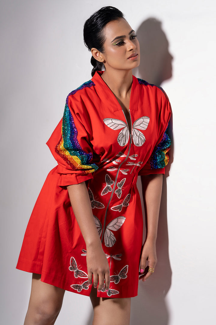 Ramya Pandiyan In Rainbow Butterfly Jacket Dress
