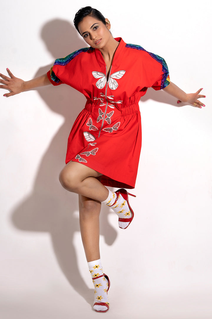 Ramya Pandiyan In Rainbow Butterfly Jacket Dress