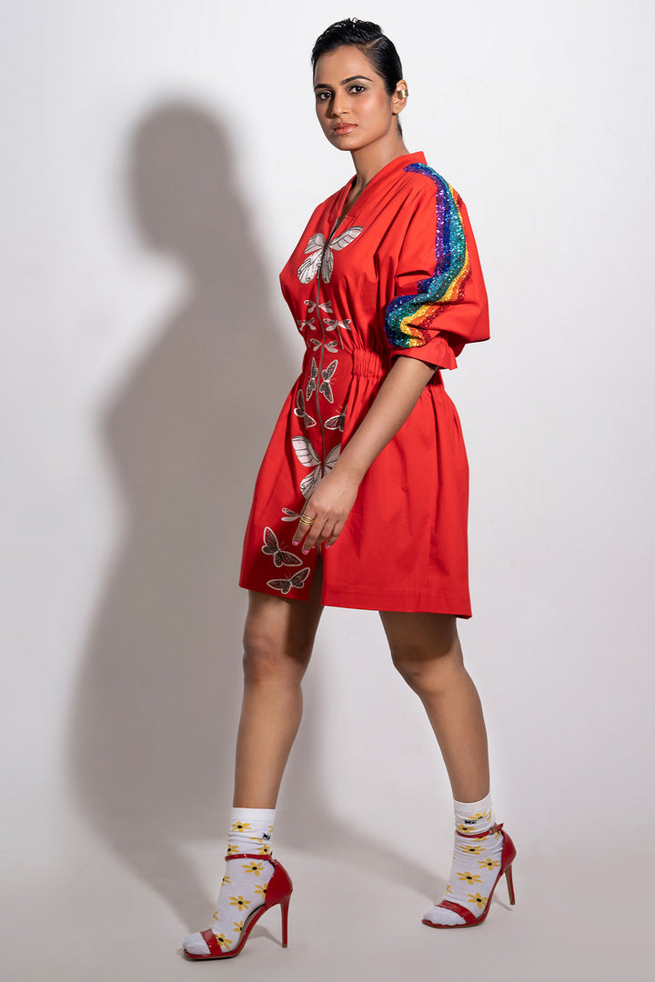 Ramya Pandiyan In Rainbow Butterfly Jacket Dress
