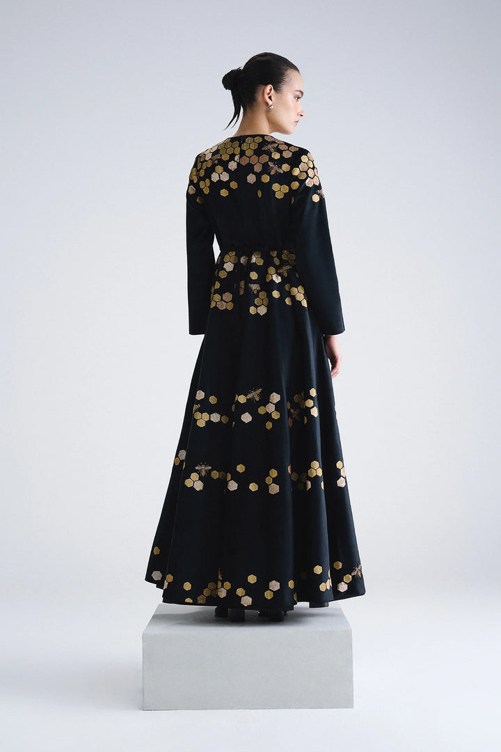 HONEYCOMB ROUND NECK LONG DRESS