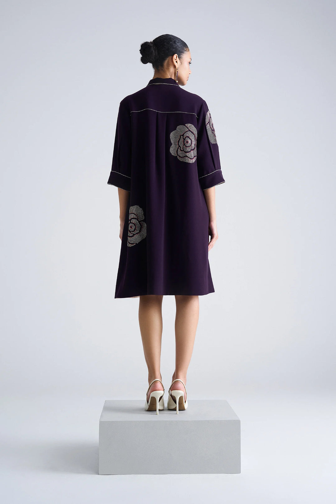 GEOMETRIC ROSES FRONT OPEN FLARED DRESS