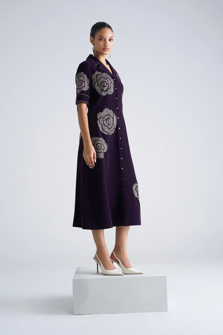 GEOMETRIC ROSES FRONT OPEN DRESS