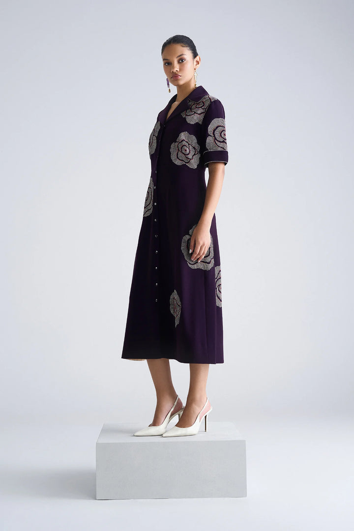 GEOMETRIC ROSES FRONT OPEN DRESS