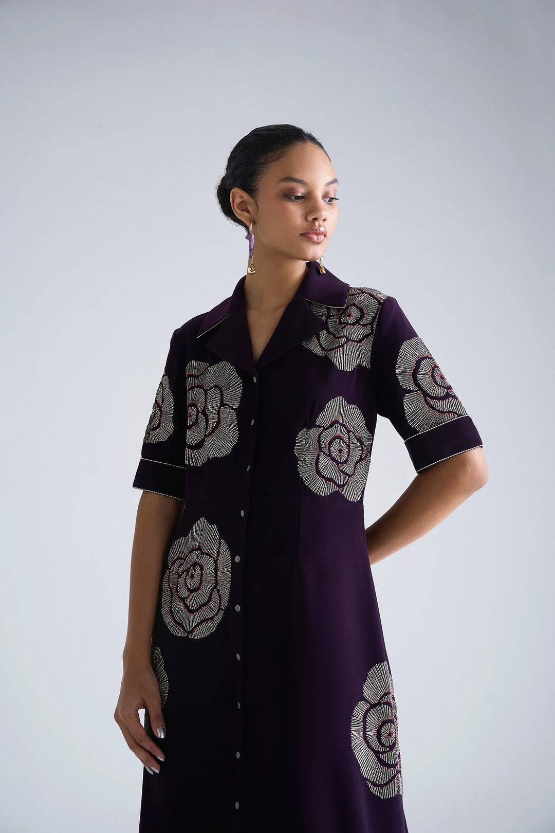 GEOMETRIC ROSES FRONT OPEN DRESS