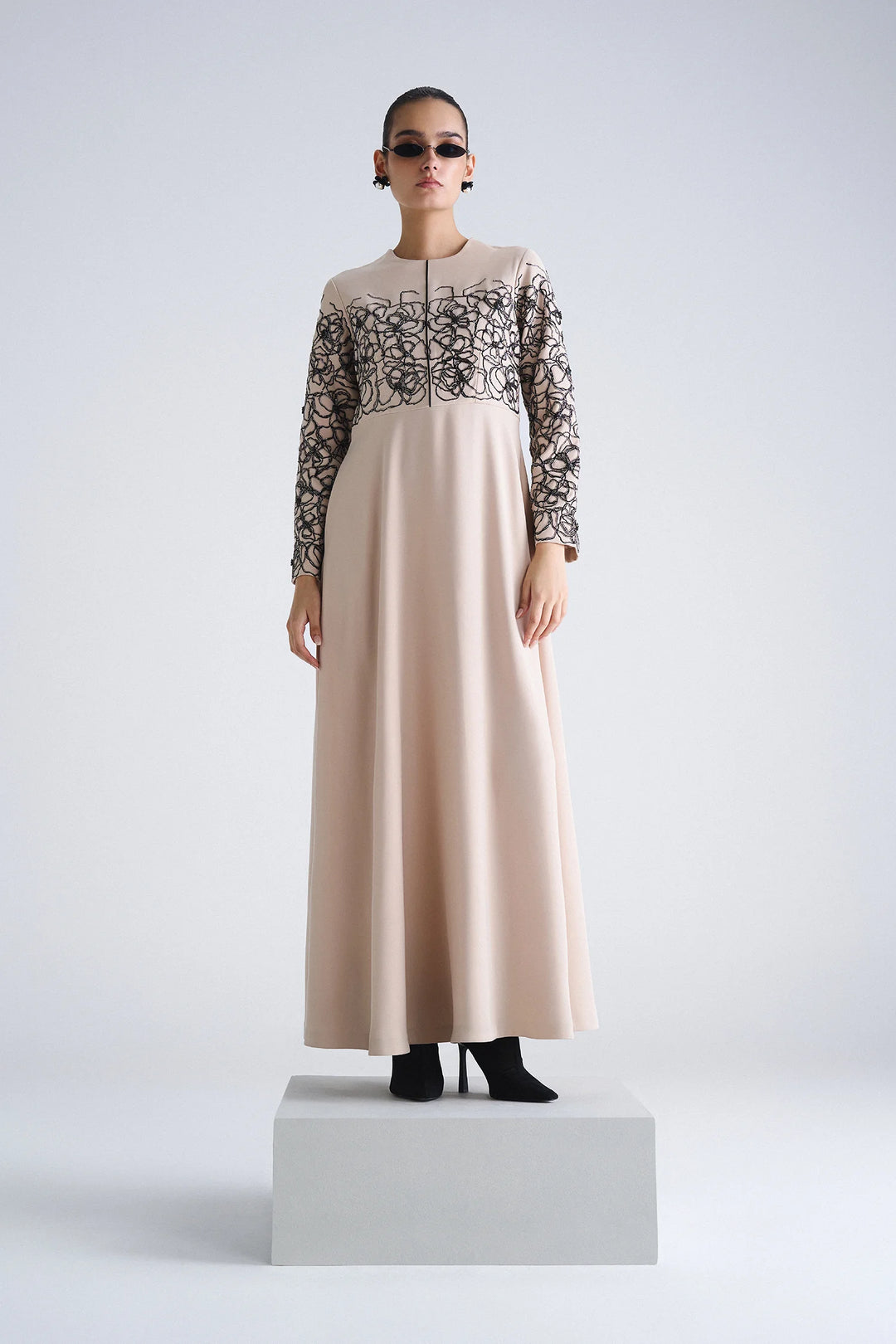ABSTRACT ROSES LONG MIDI DRESS