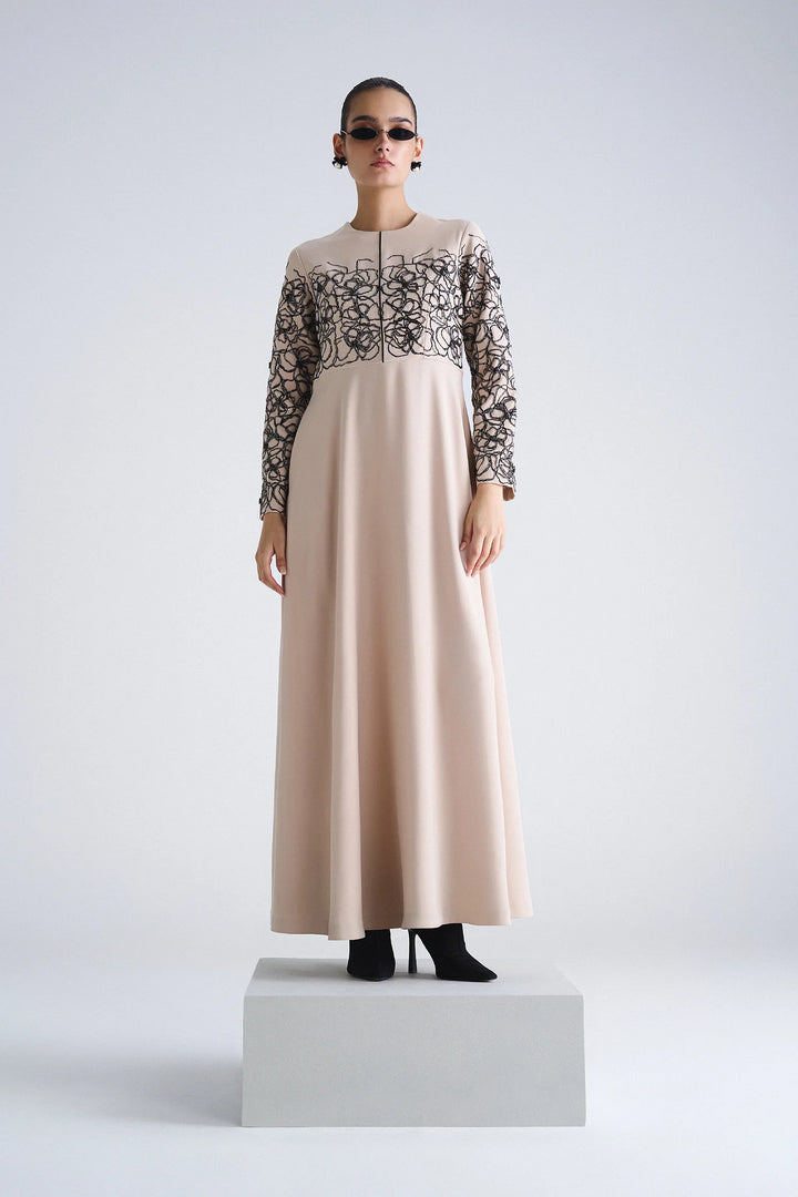 ABSTRACT ROSES LONG MIDI DRESS