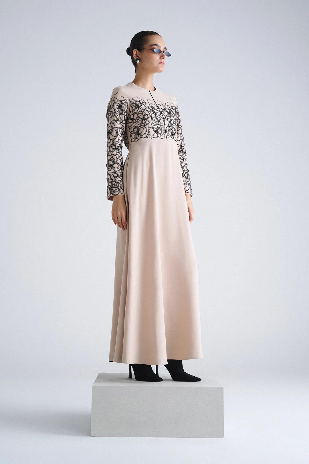 ABSTRACT ROSES LONG MIDI DRESS