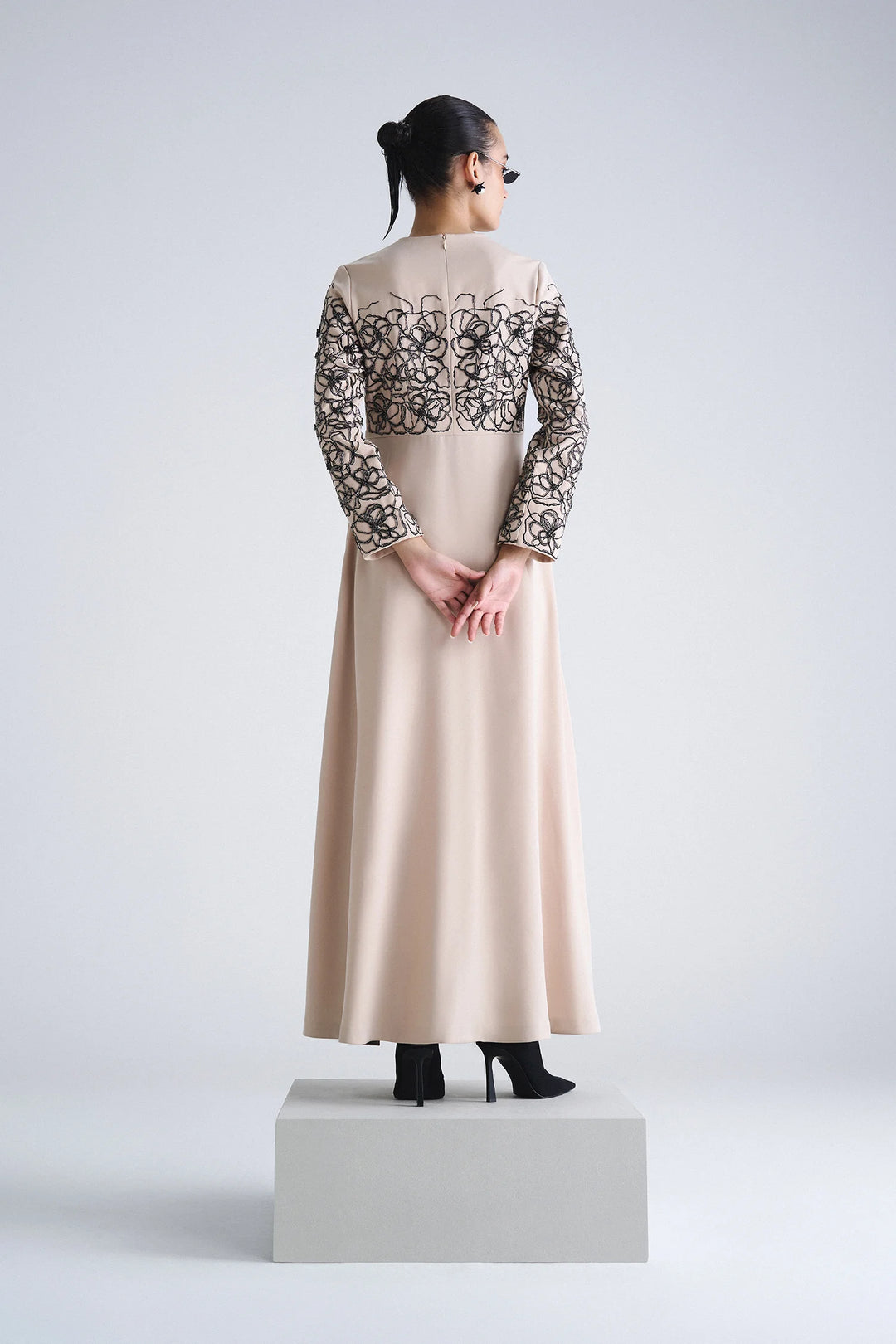 ABSTRACT ROSES LONG MIDI DRESS