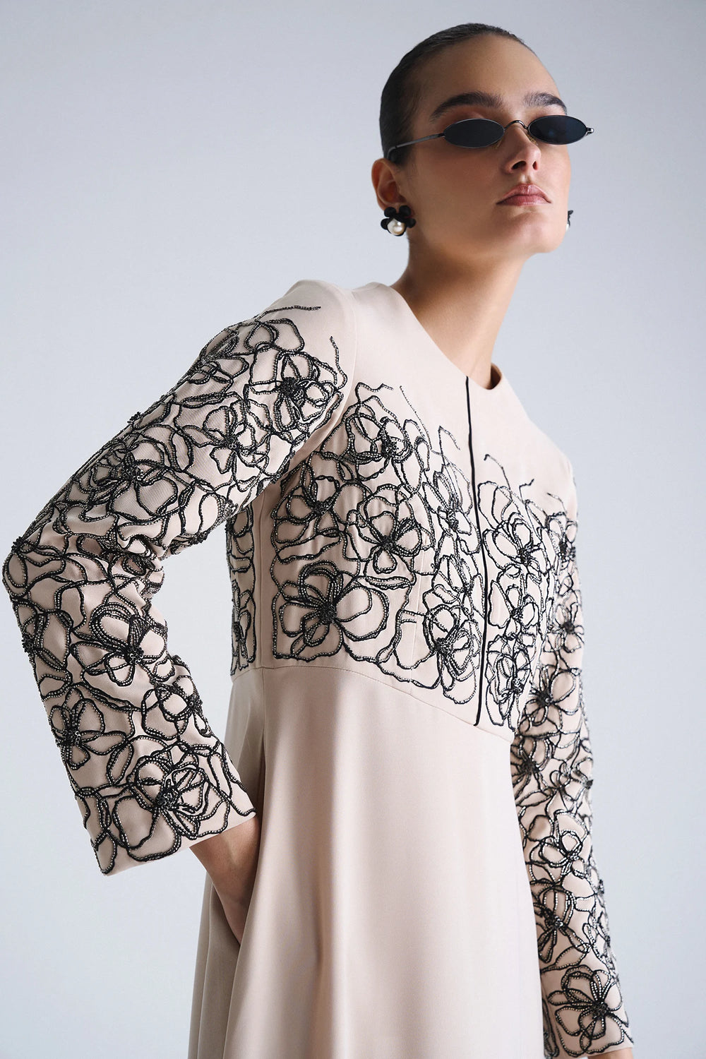 ABSTRACT ROSES LONG MIDI DRESS
