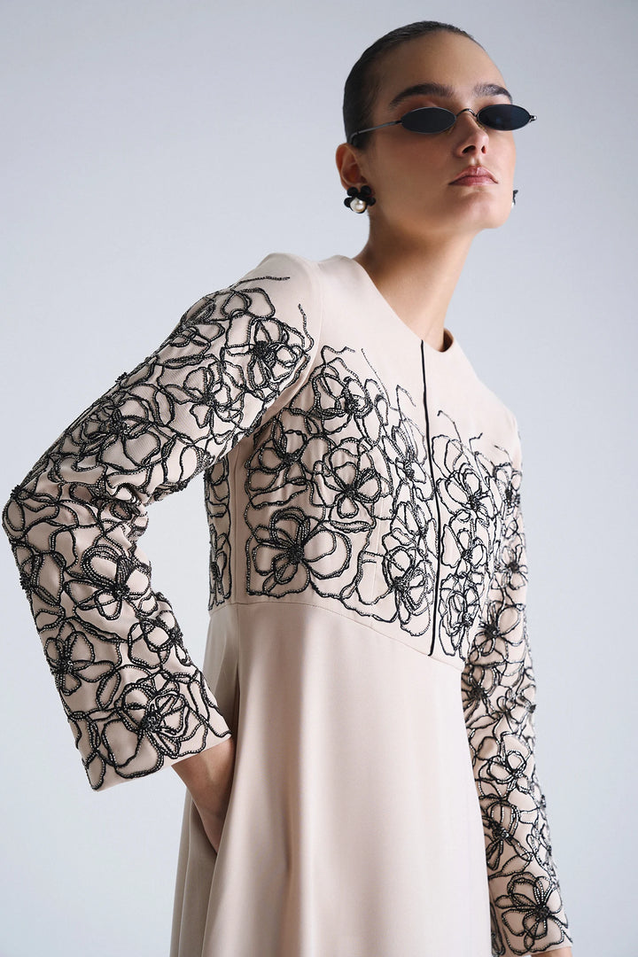 ABSTRACT ROSES LONG MIDI DRESS