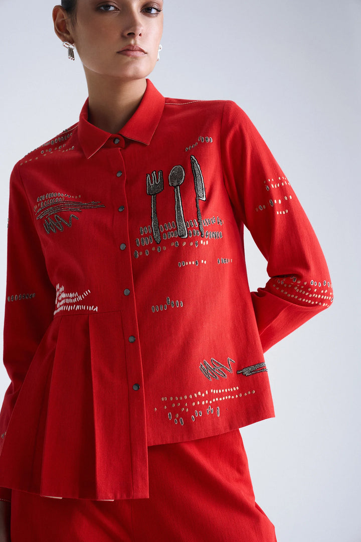 CUTLERY ONE SIDE KNIFE PLEATED SHIRT