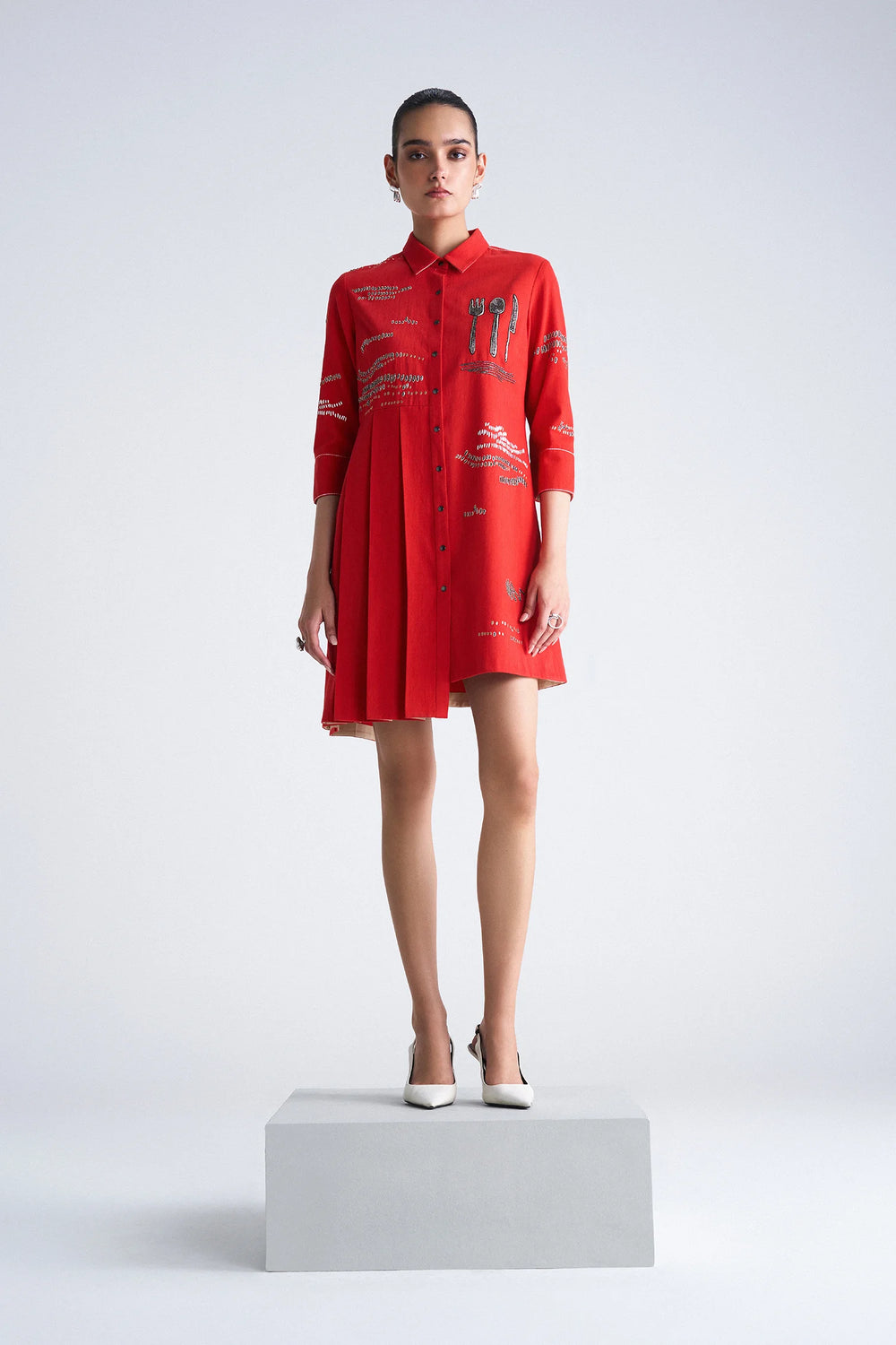 CUTLERY ONE SIDE KNIFE PLEATED SHIRT DRESS