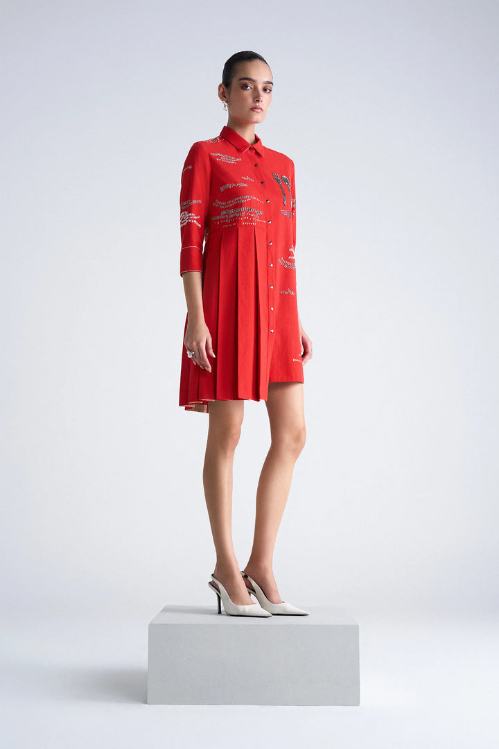 CUTLERY ONE SIDE KNIFE PLEATED SHIRT DRESS