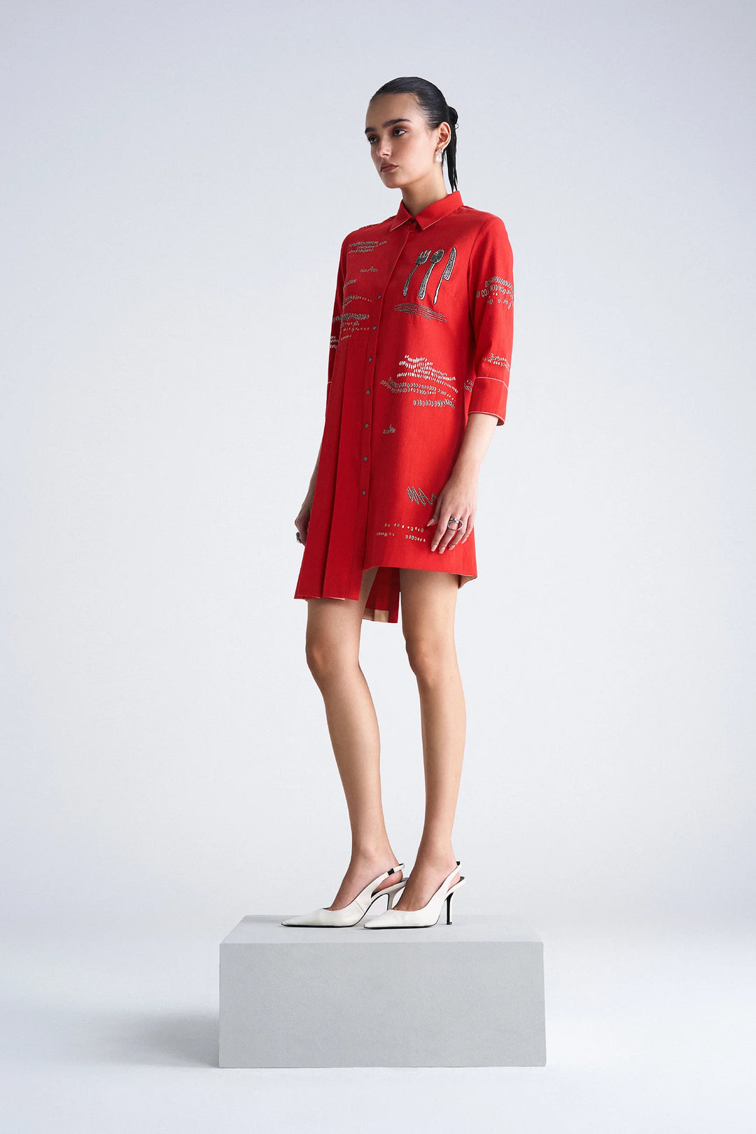 CUTLERY ONE SIDE KNIFE PLEATED SHIRT DRESS