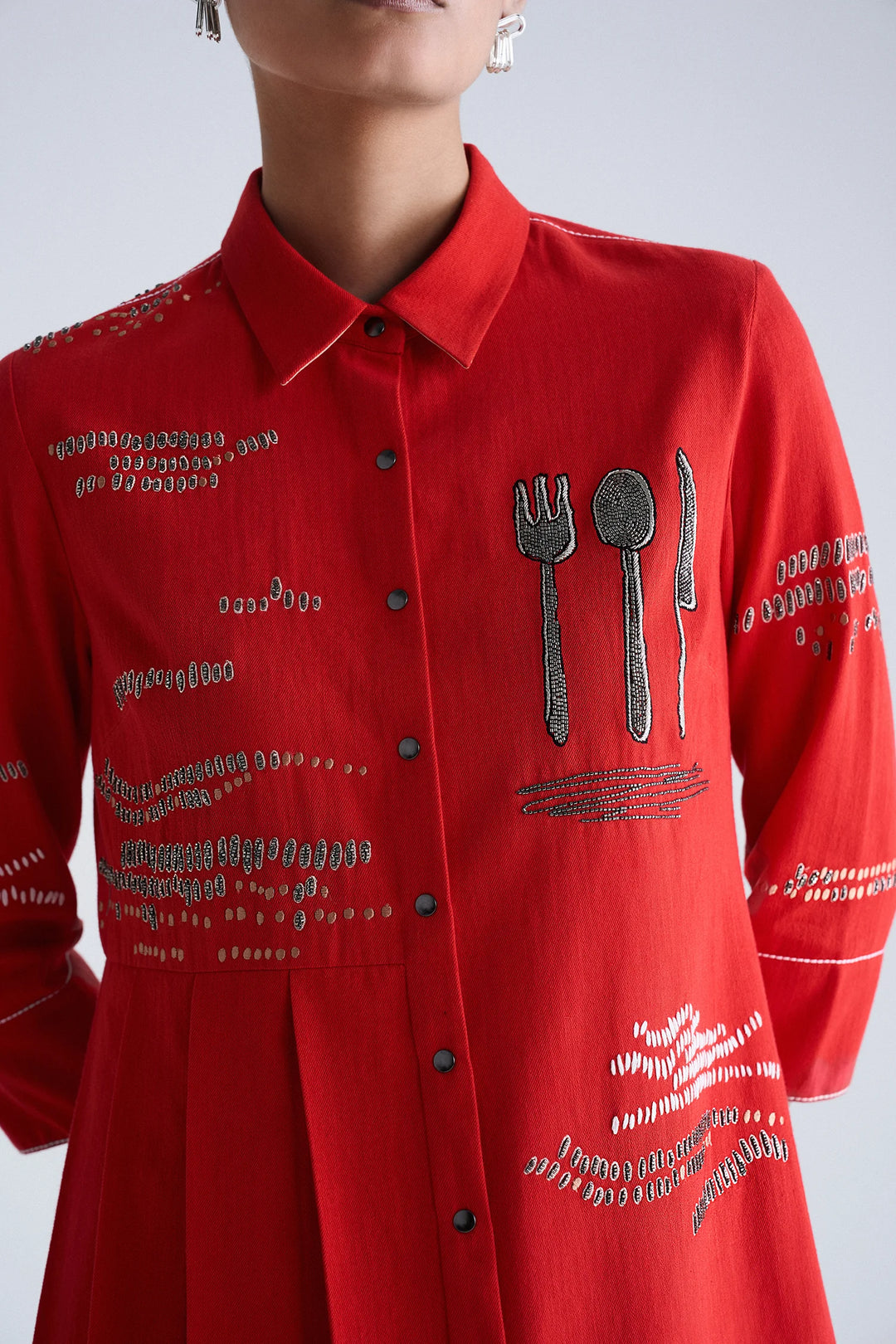 CUTLERY ONE SIDE KNIFE PLEATED SHIRT DRESS