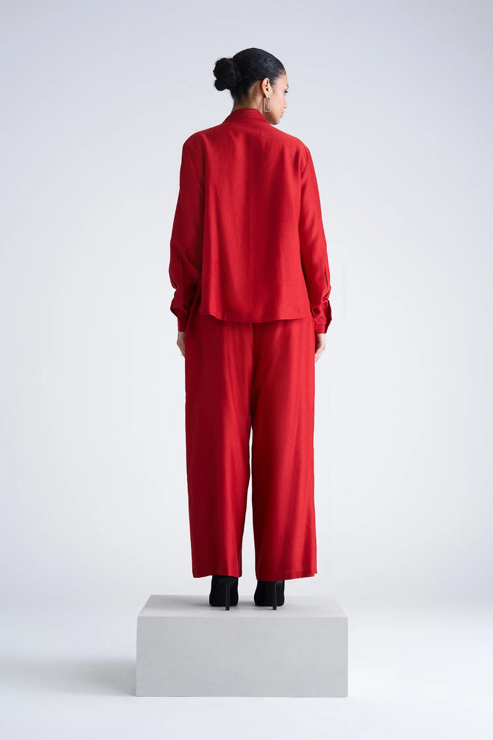 EARTH LOTUS NECK PLEATED SHIRT WITH PANTS