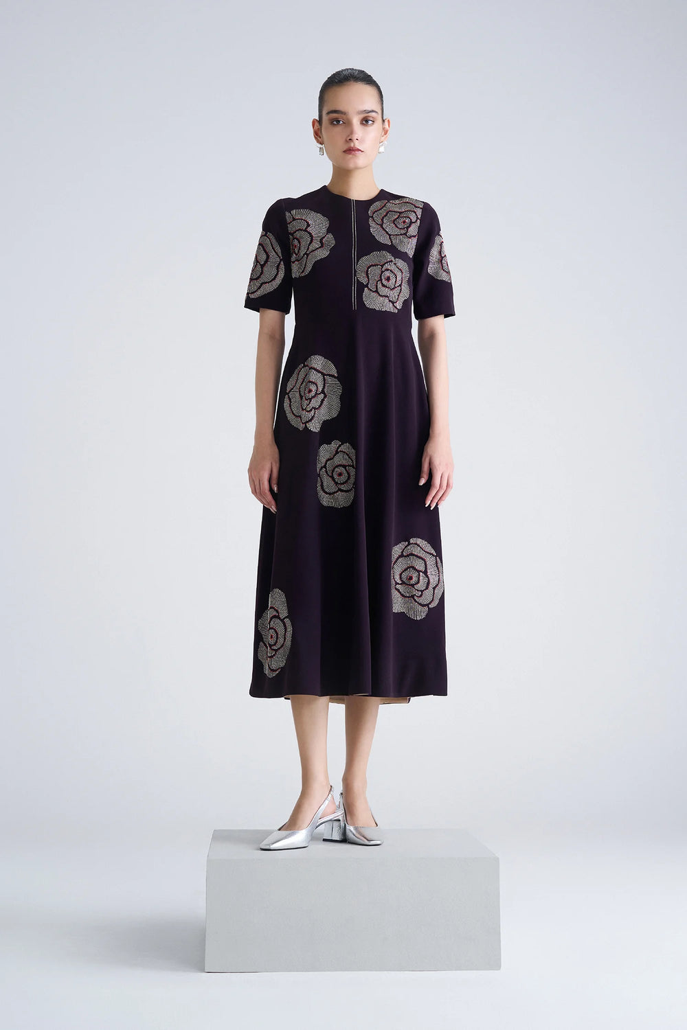 GEOMETRIC ROSES MIDI DRESS