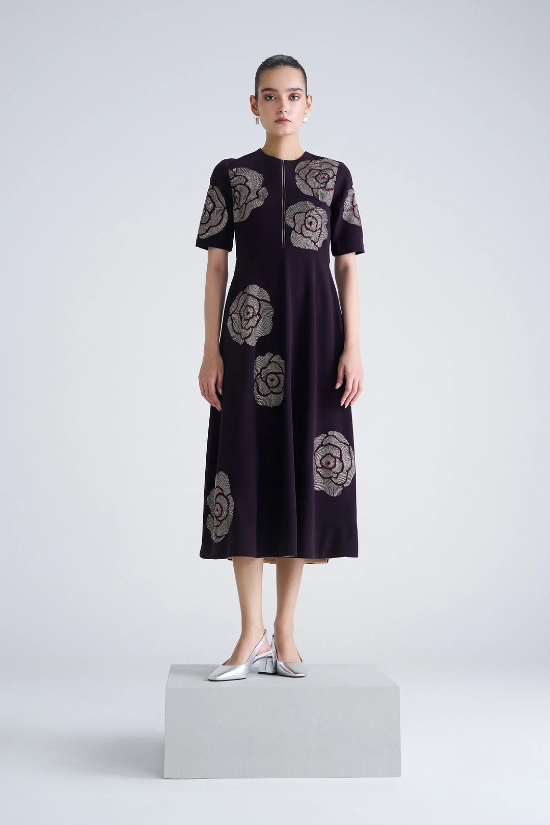 GEOMETRIC ROSES MIDI DRESS