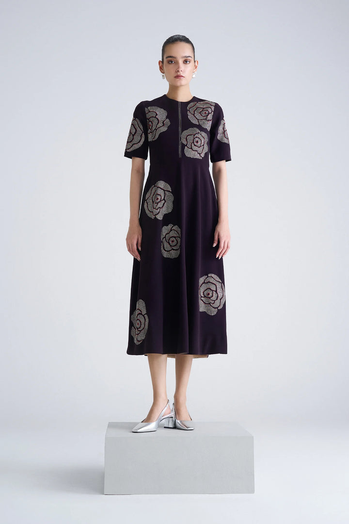 GEOMETRIC ROSES MIDI DRESS