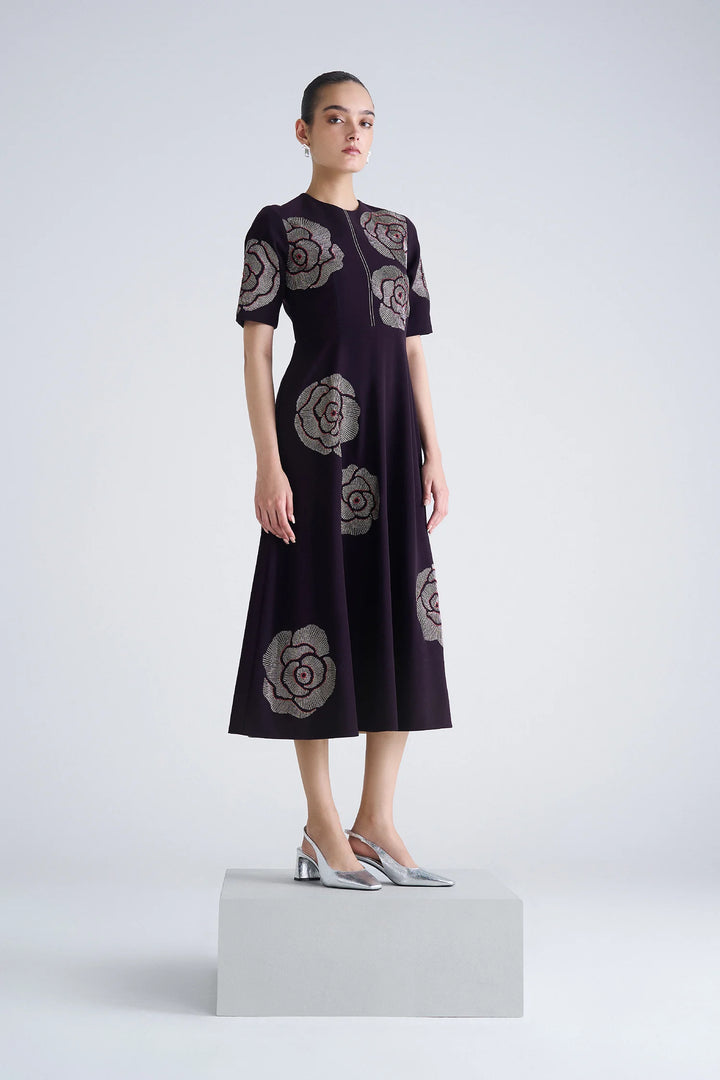 GEOMETRIC ROSES MIDI DRESS