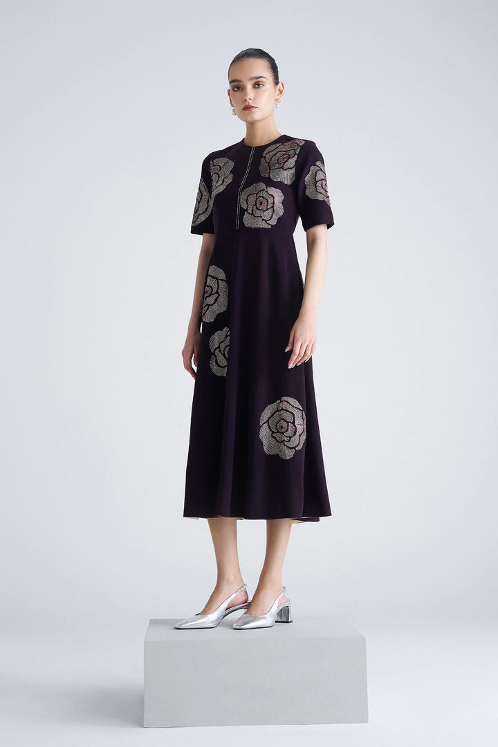 GEOMETRIC ROSES MIDI DRESS