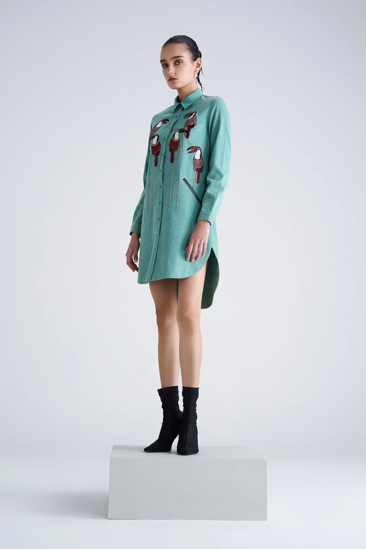 TOUCAN HIGH LOW SHIRT DRESS