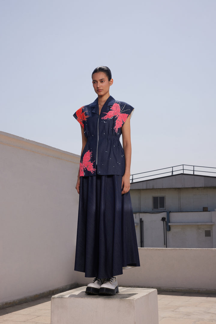 BUTTERFLY SPLASHES ROBE JACKET WITH CIRCULAR SKIRT
