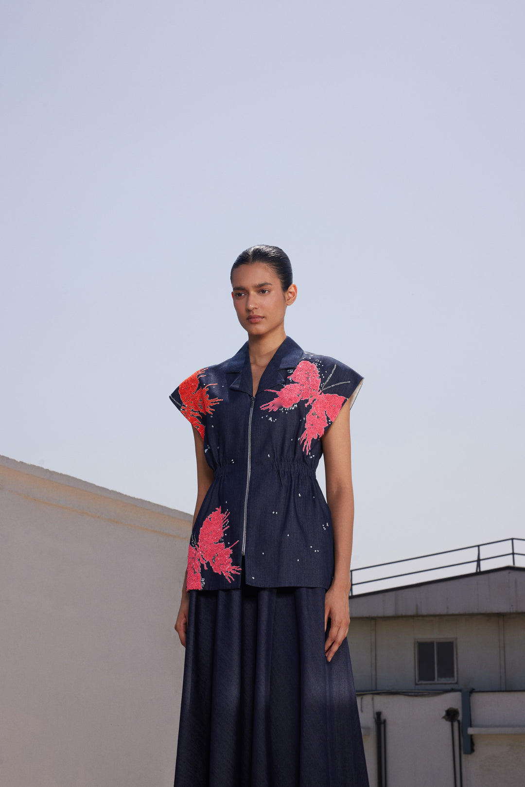 BUTTERFLY SPLASHES ROBE JACKET WITH CIRCULAR SKIRT