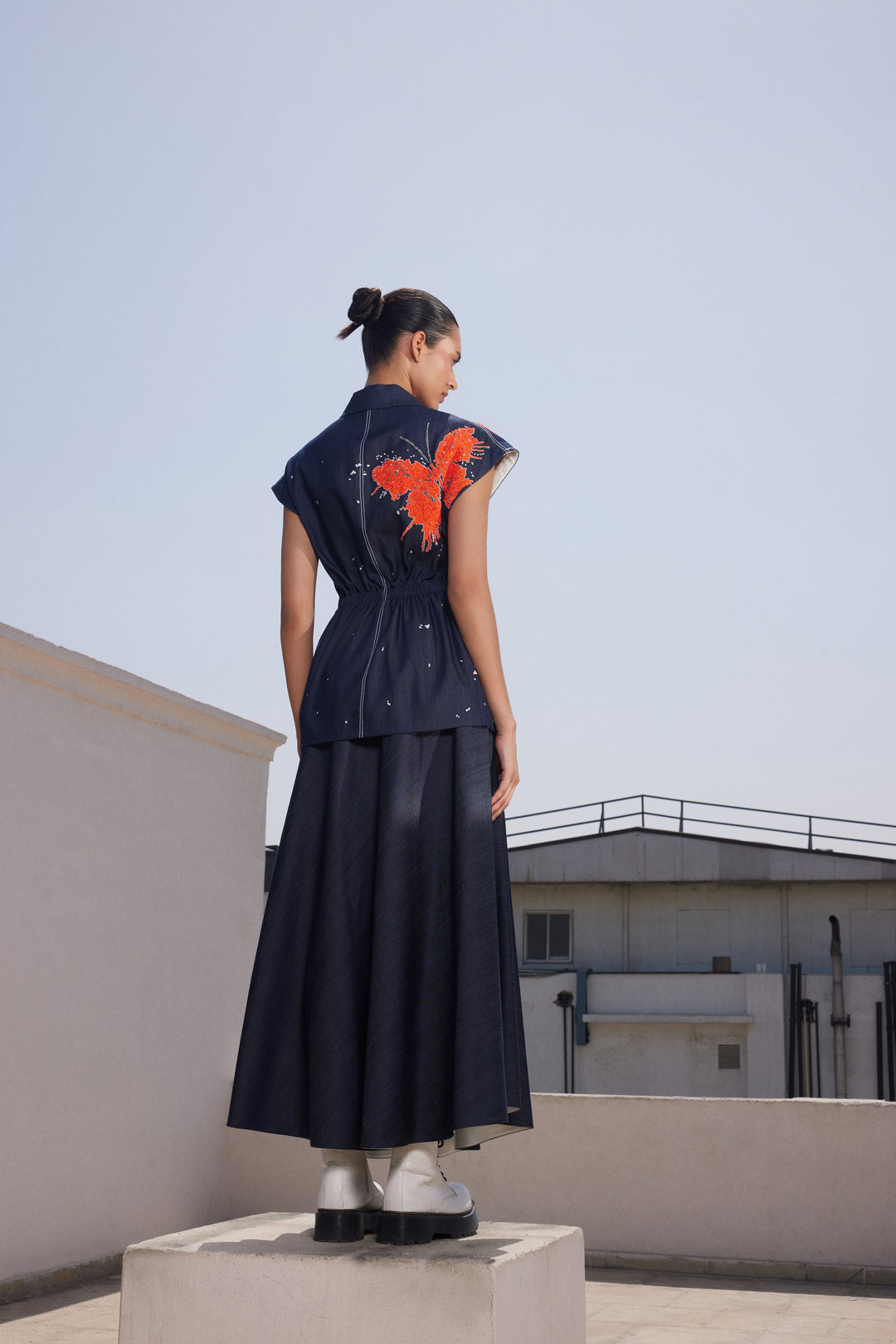 BUTTERFLY SPLASHES ROBE JACKET WITH CIRCULAR SKIRT