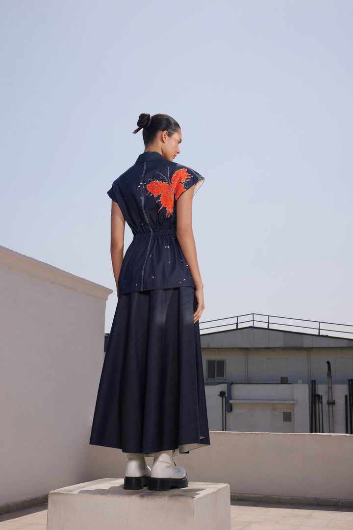 BUTTERFLY SPLASHES ROBE JACKET WITH CIRCULAR SKIRT